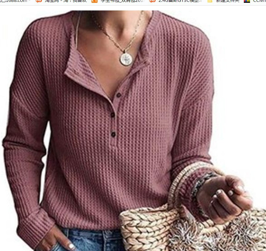 Burq | Blouse met knoopsluiting, V-hals en lange mouwen
