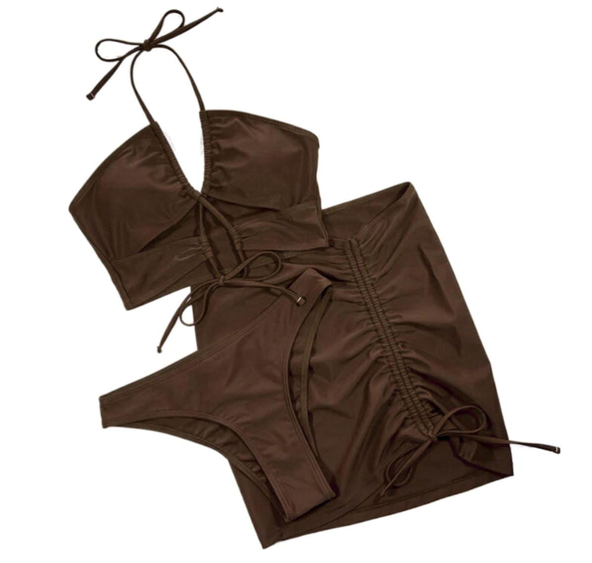 Burq | Bruin bikinisetje met uitsnijdingen en strikdetails, 3-delig