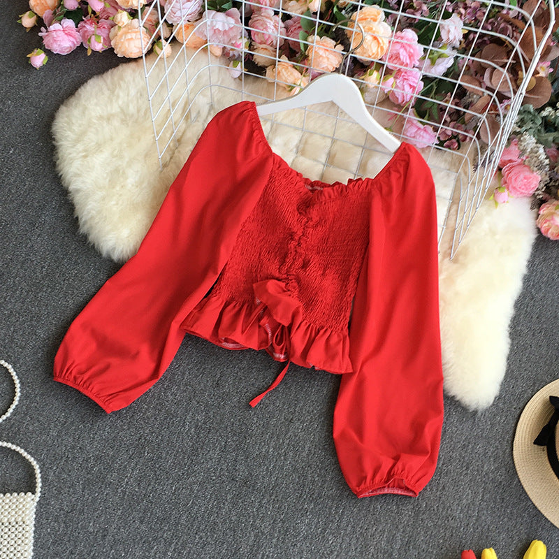 Burq | Chiffon shirt dames elegante retro bubble blouse met vierkante hals