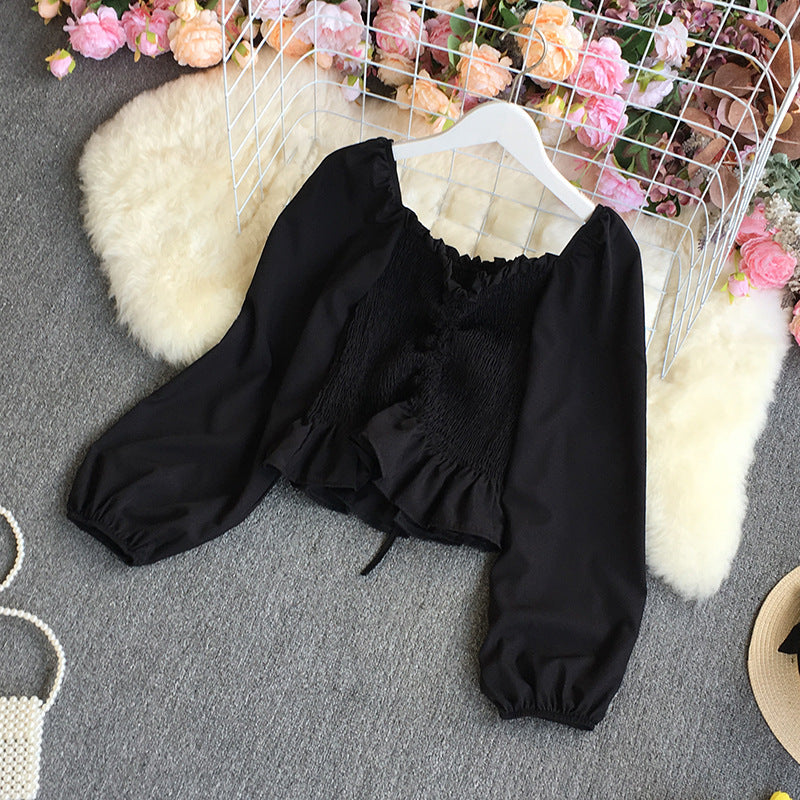 Burq | Chiffon shirt dames elegante retro bubble blouse met vierkante hals