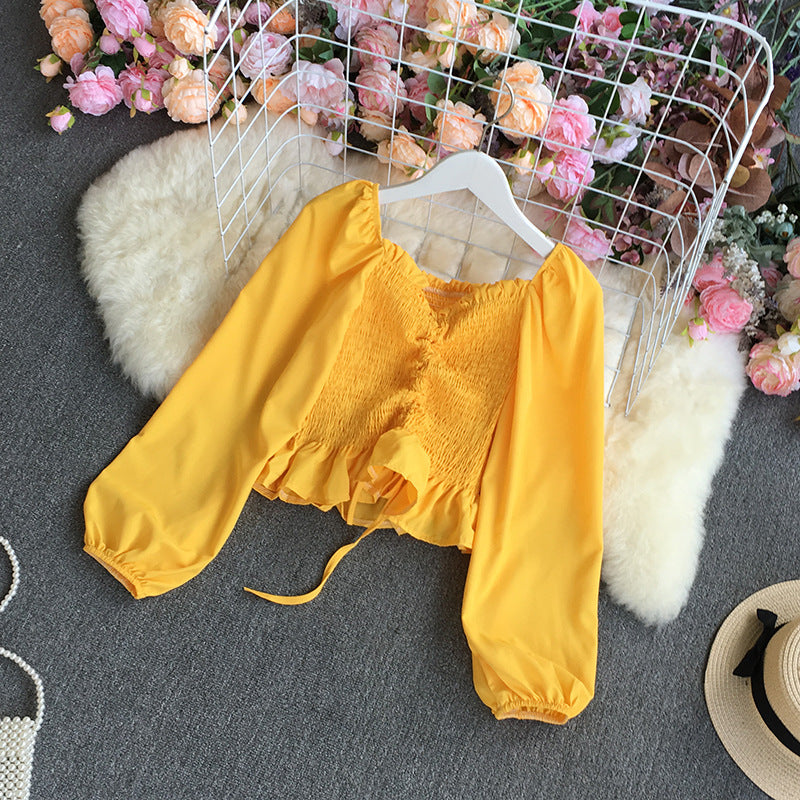 Burq | Chiffon shirt dames elegante retro bubble blouse met vierkante hals
