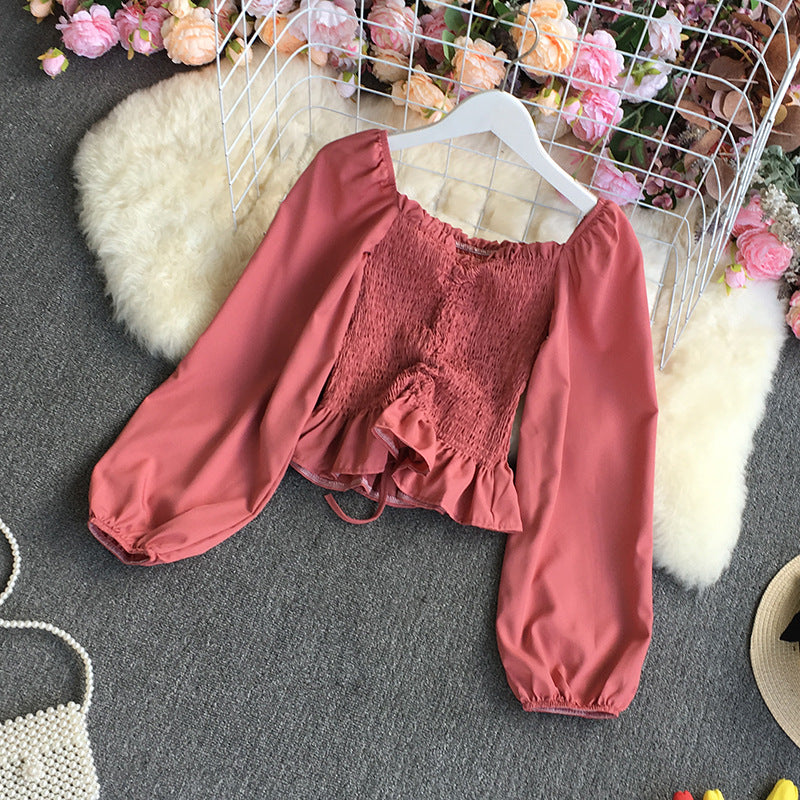 Burq | Chiffon shirt dames elegante retro bubble blouse met vierkante hals