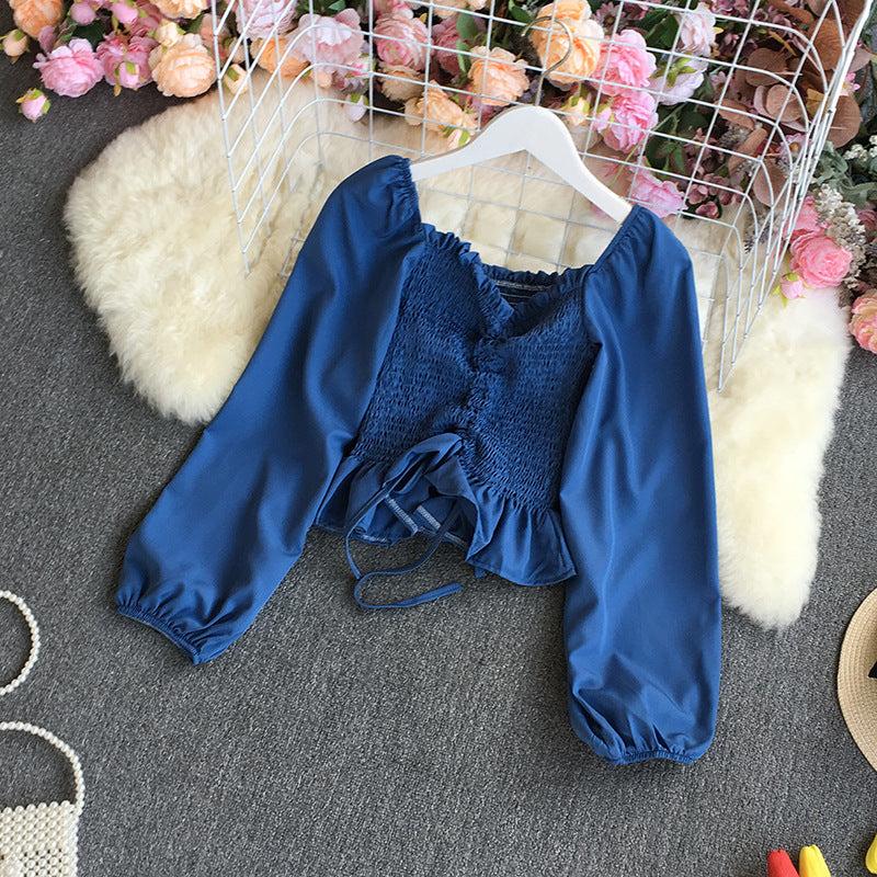 Burq | Chiffon shirt dames elegante retro bubble blouse met vierkante hals