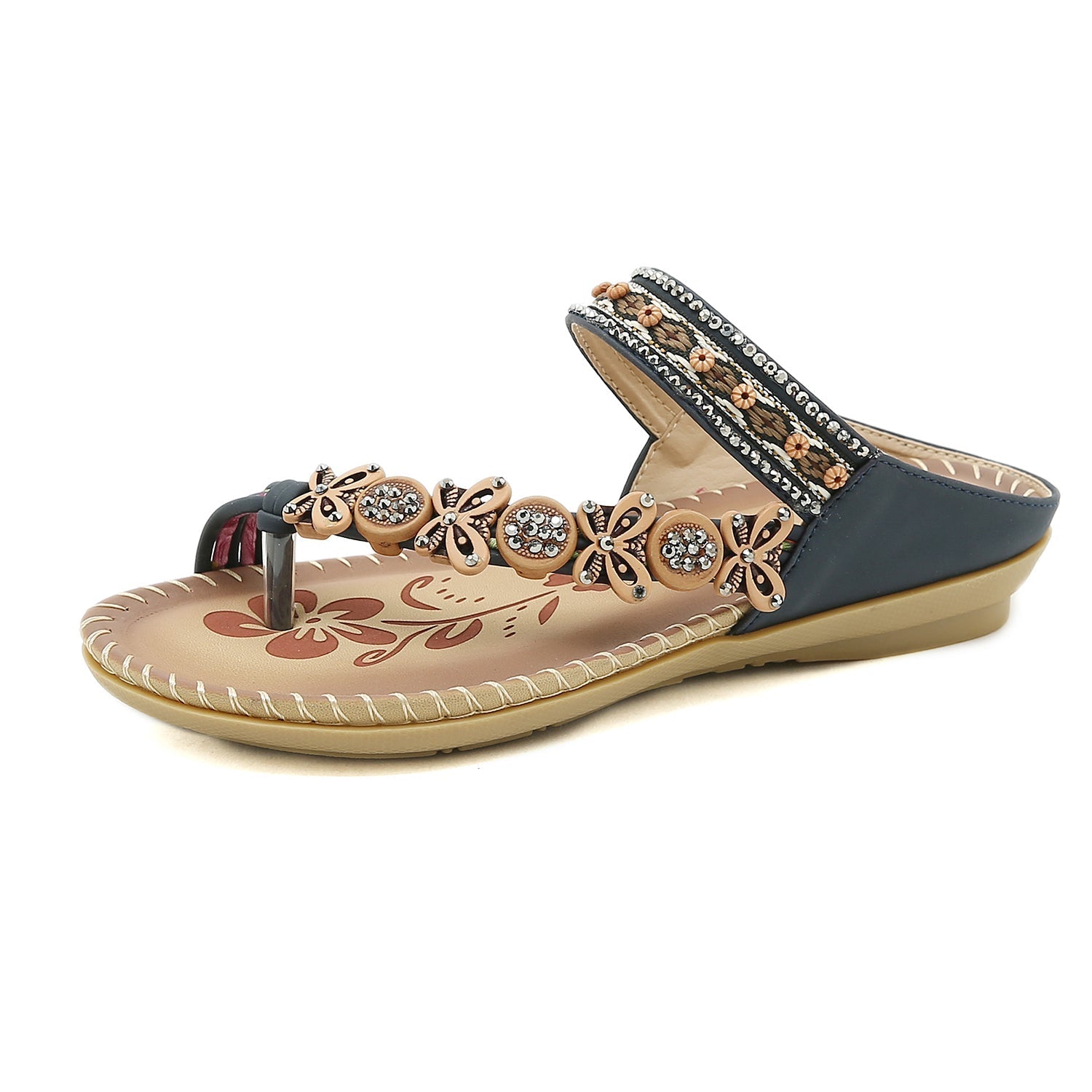 Burq | Comfortabele strasssteentjes in Boheemse folkstijl met pantoffels met cliptoe