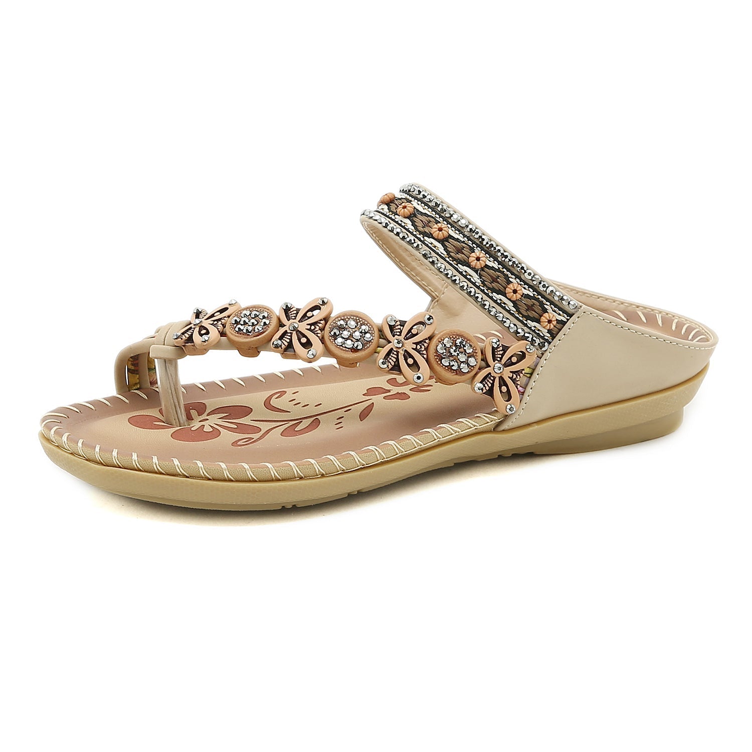 Burq | Comfortabele strasssteentjes in Boheemse folkstijl met pantoffels met cliptoe