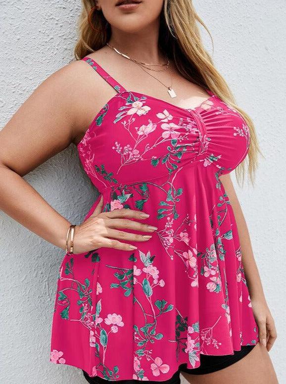 Burq | Curvy Rose - Rode, bedrukte patchwork tops met spaghettibandjes