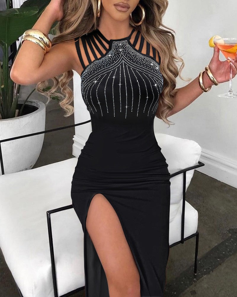 Burq | Elegante strass split-schede jurk nachtclub dinerjurk