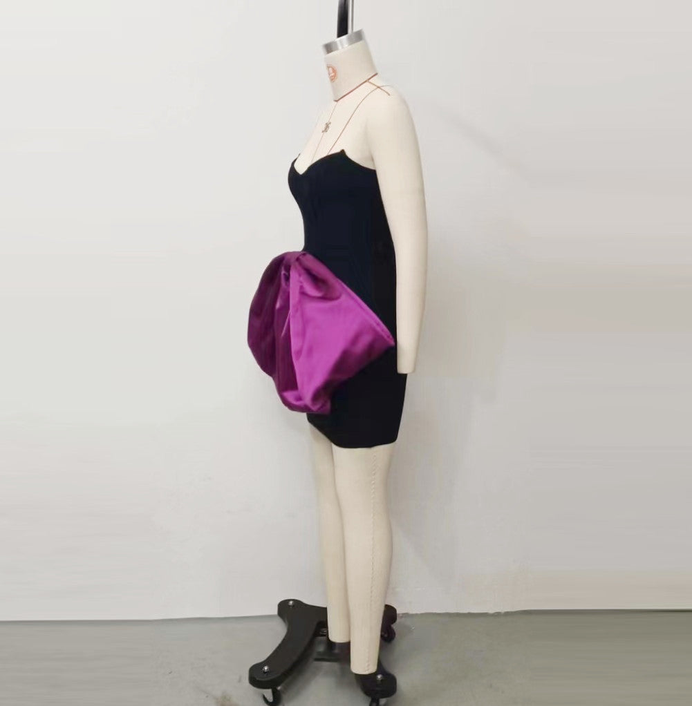 Burq | Exclusieve hoorn paarse grote strik strapless jurk