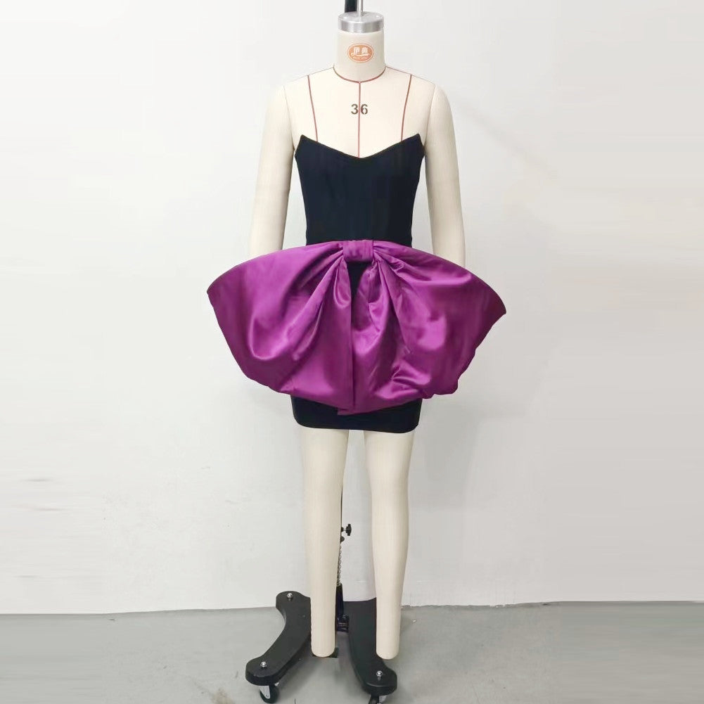 Burq | Exclusieve hoorn paarse grote strik strapless jurk