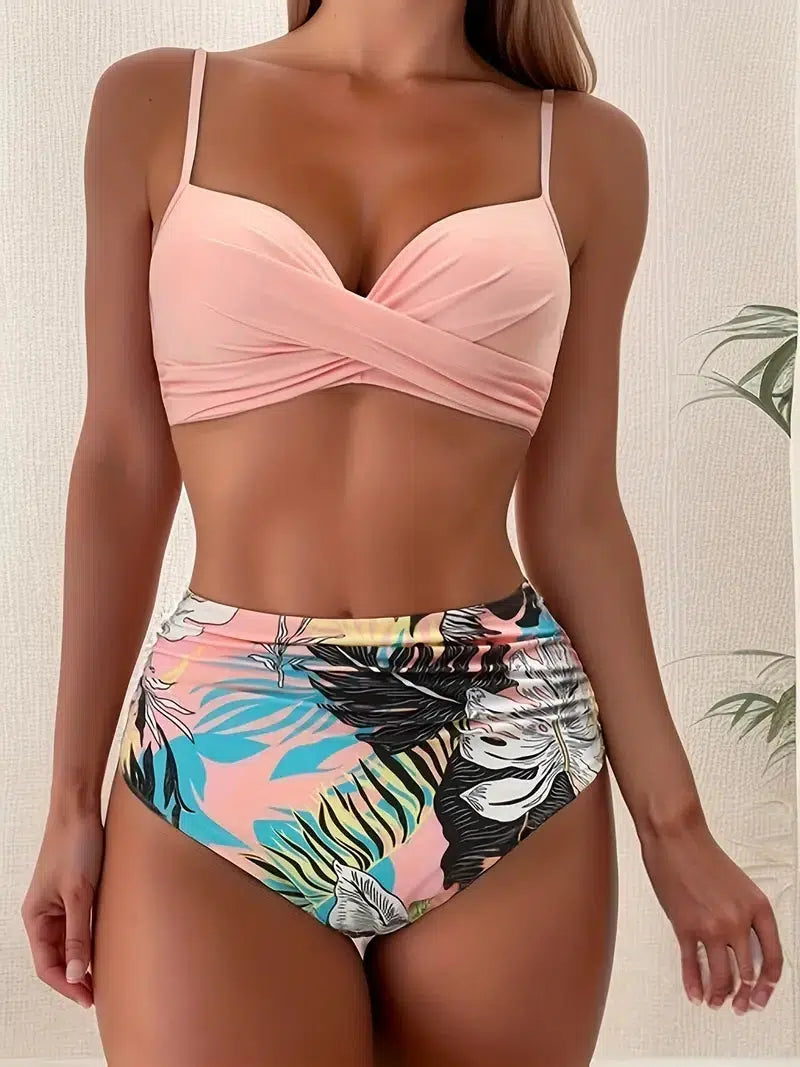 Burq | Meerlaags tweedelig zwempak met tropische print en V-hals bikiniset