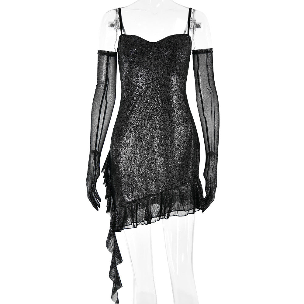 Burq | Mesh hete zilveren sling tube top-jurk