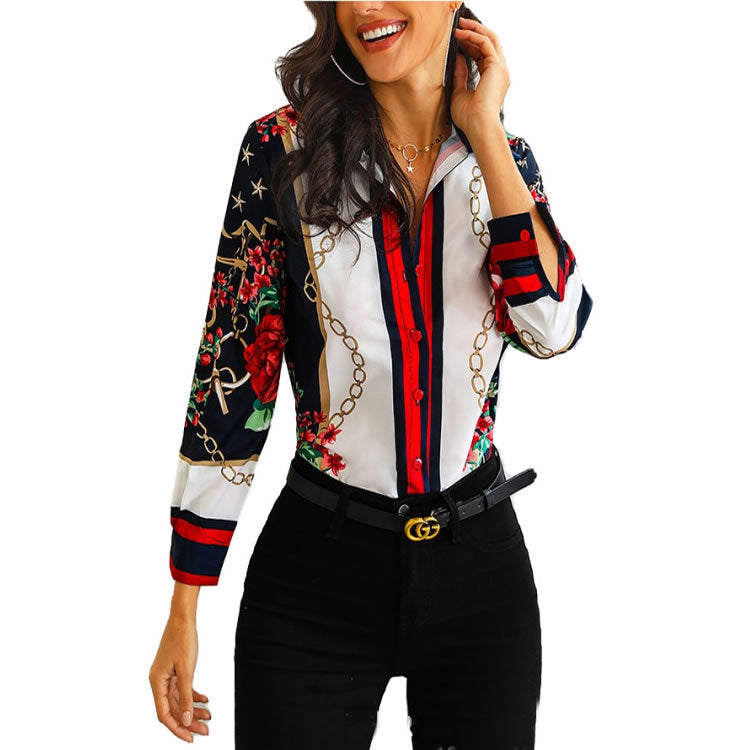Burq | Moderne dames elegante blouse met bloemenkettingprint