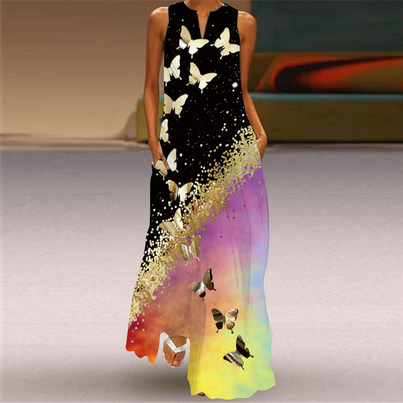 Burq | Mouwloze damesjurk met V-hals en vintage print
