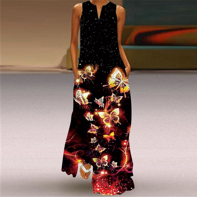Burq | Mouwloze damesjurk met V-hals en vintage print