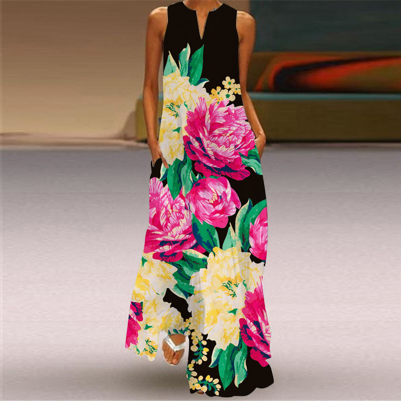 Burq | Mouwloze damesjurk met V-hals en vintage print