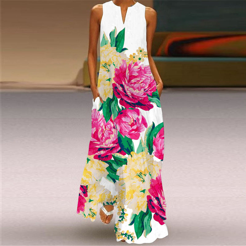 Burq | Mouwloze damesjurk met V-hals en vintage print