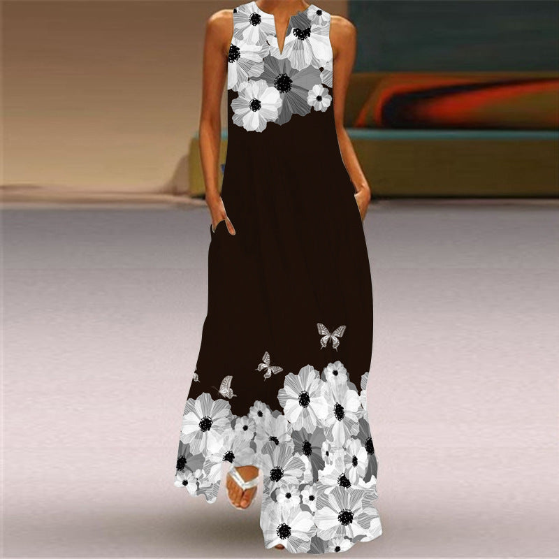 Burq | Mouwloze damesjurk met V-hals en vintage print