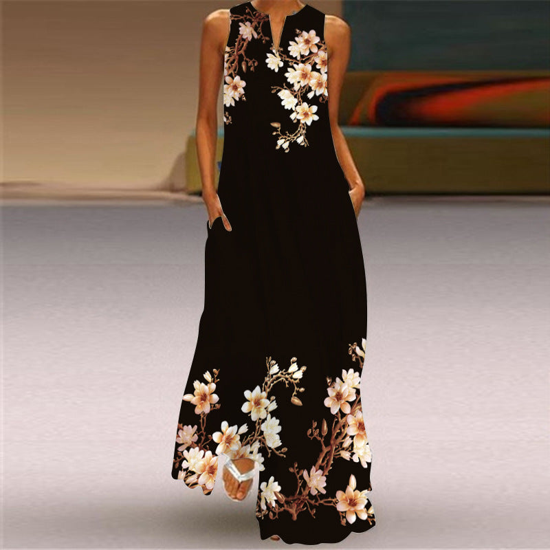 Burq | Mouwloze damesjurk met V-hals en vintage print