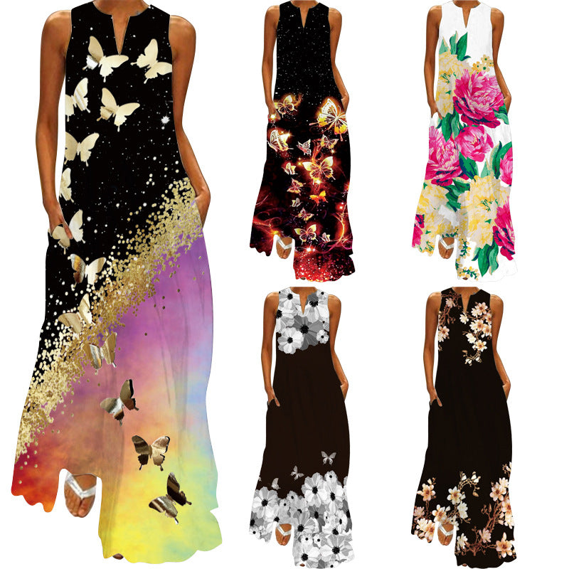 Burq | Mouwloze damesjurk met V-hals en vintage print