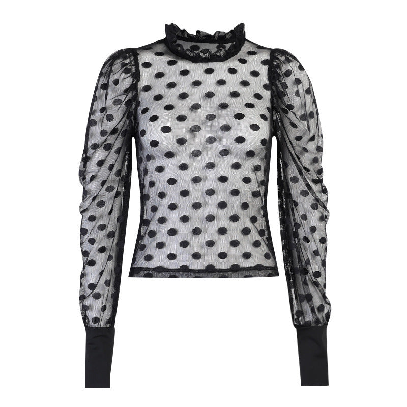 Burq | Polka Dot Net Garen Schimmel Zijkraag Blouse Dames