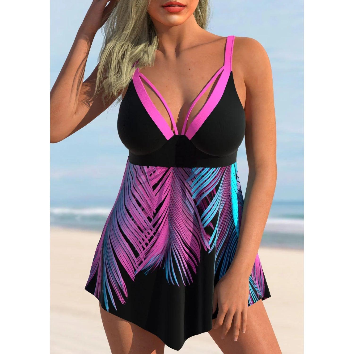 Burq | Tankini met bruine luipaardprint en gekruiste bandjes