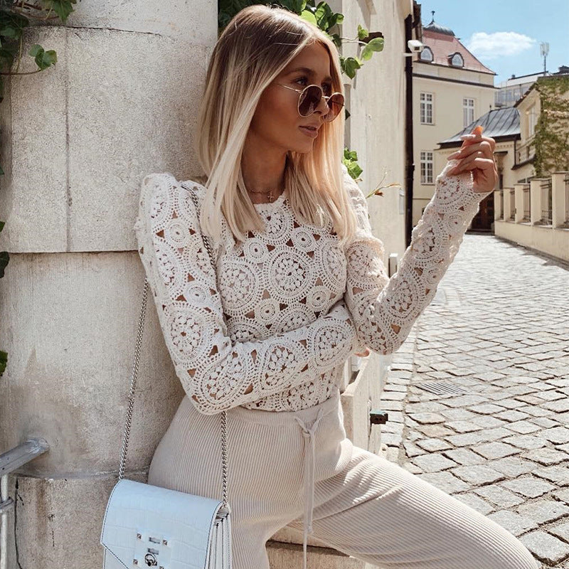 Burq | Trendy kanten transparante blouse met lange mouwen