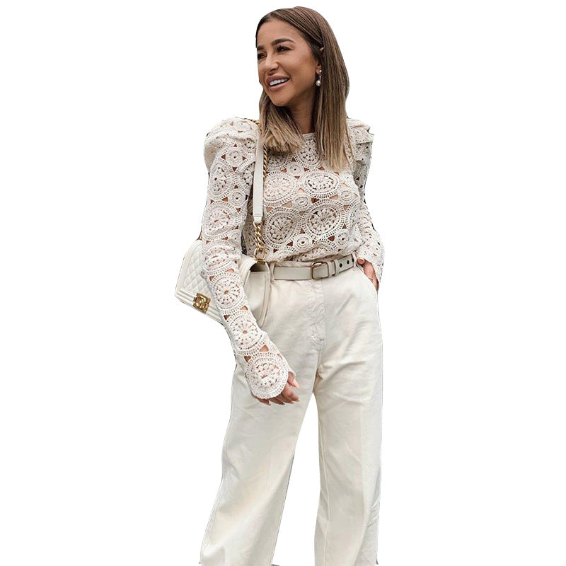 Burq | Trendy kanten transparante blouse met lange mouwen