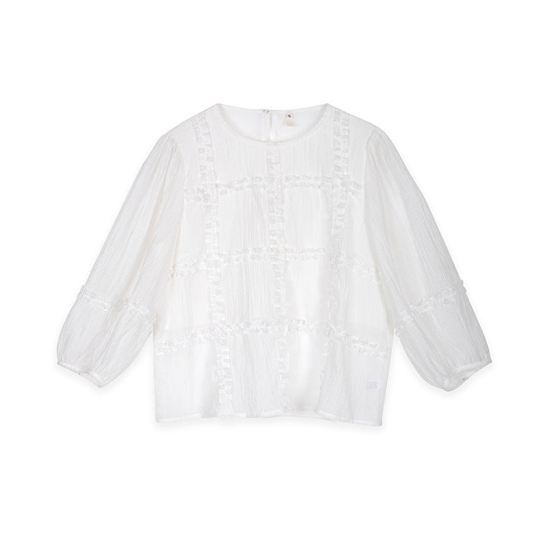Burq | Trendy mesh top met lange mouwen, damesblouse met ruches