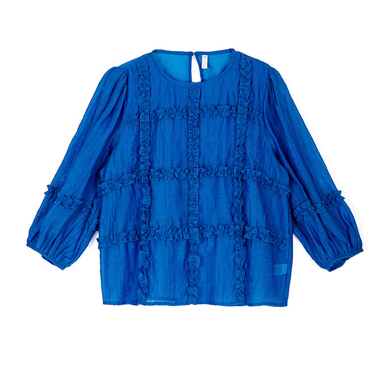 Burq | Trendy mesh top met lange mouwen, damesblouse met ruches