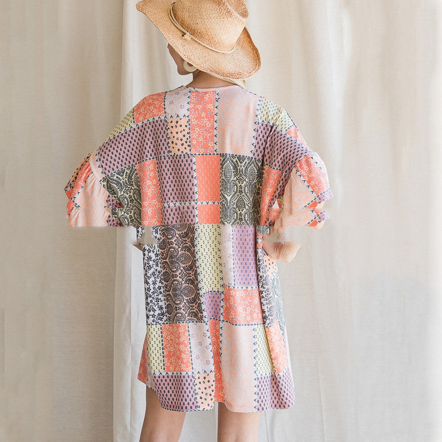 Burq | Trendy nieuwe dames chiffonblouse met geometrische print en colorblock