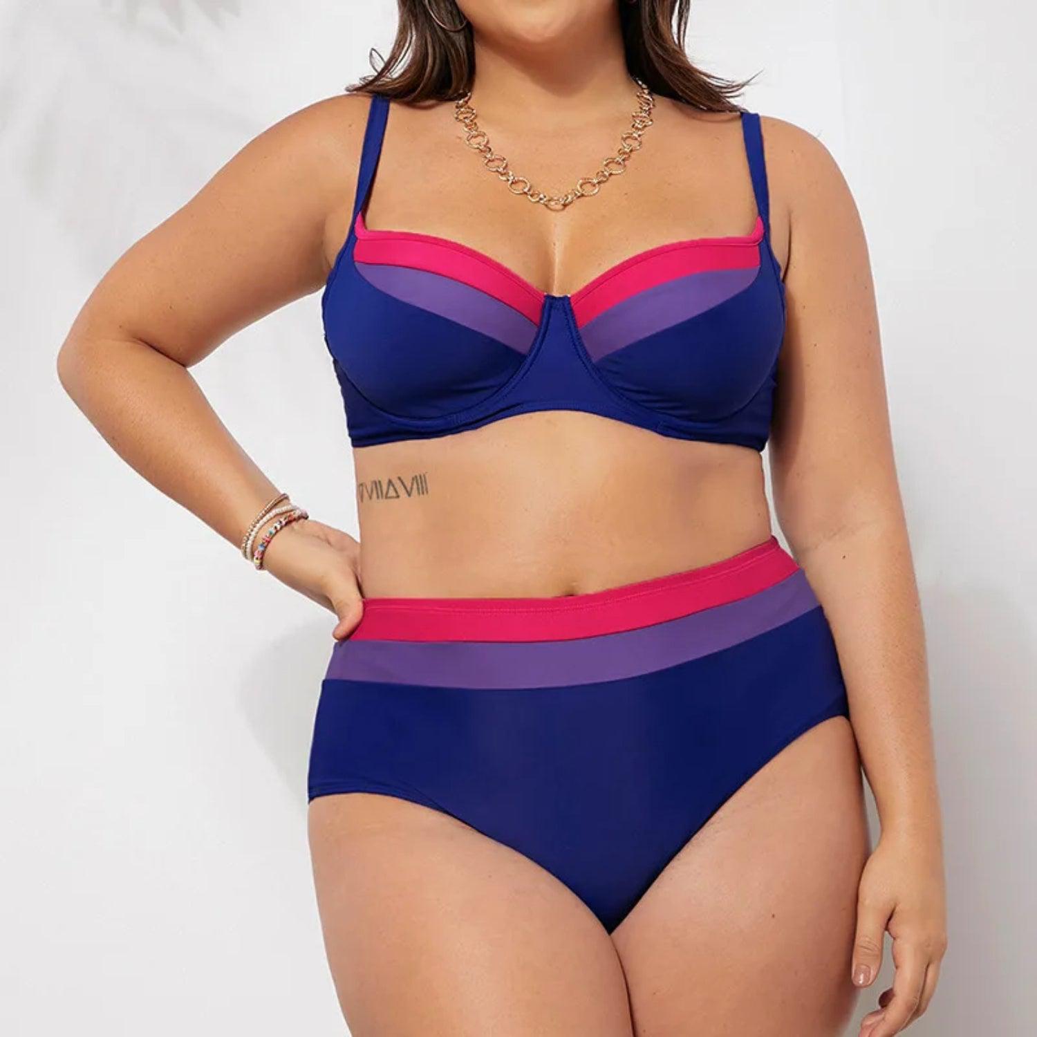 Burq | Tweedelige patchwork bikini met contrasterende kleurenprint in plus size