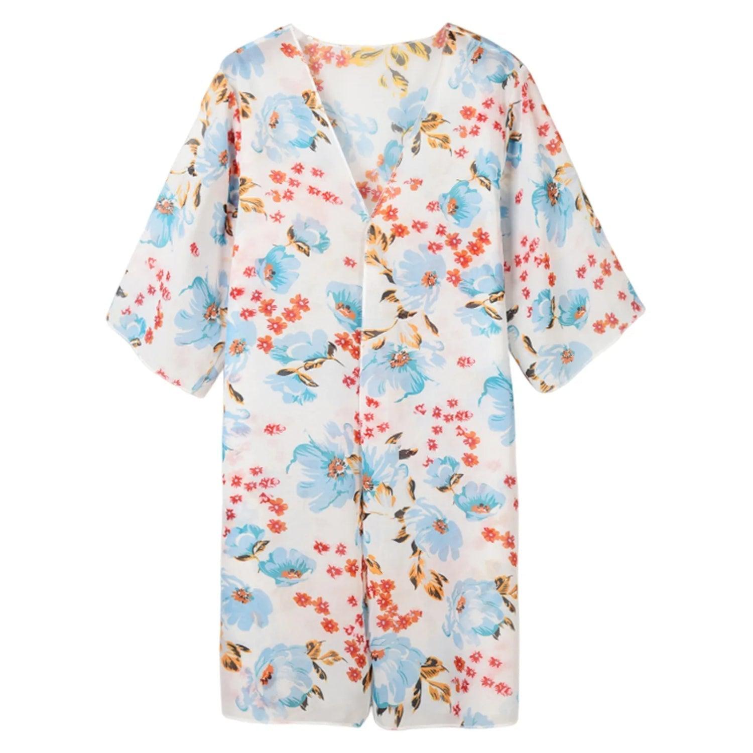 Burq | Witte kimono met bloemenprint en revers