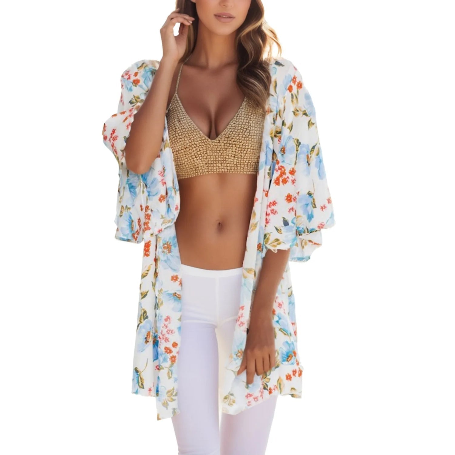 Burq | Witte kimono met bloemenprint en revers