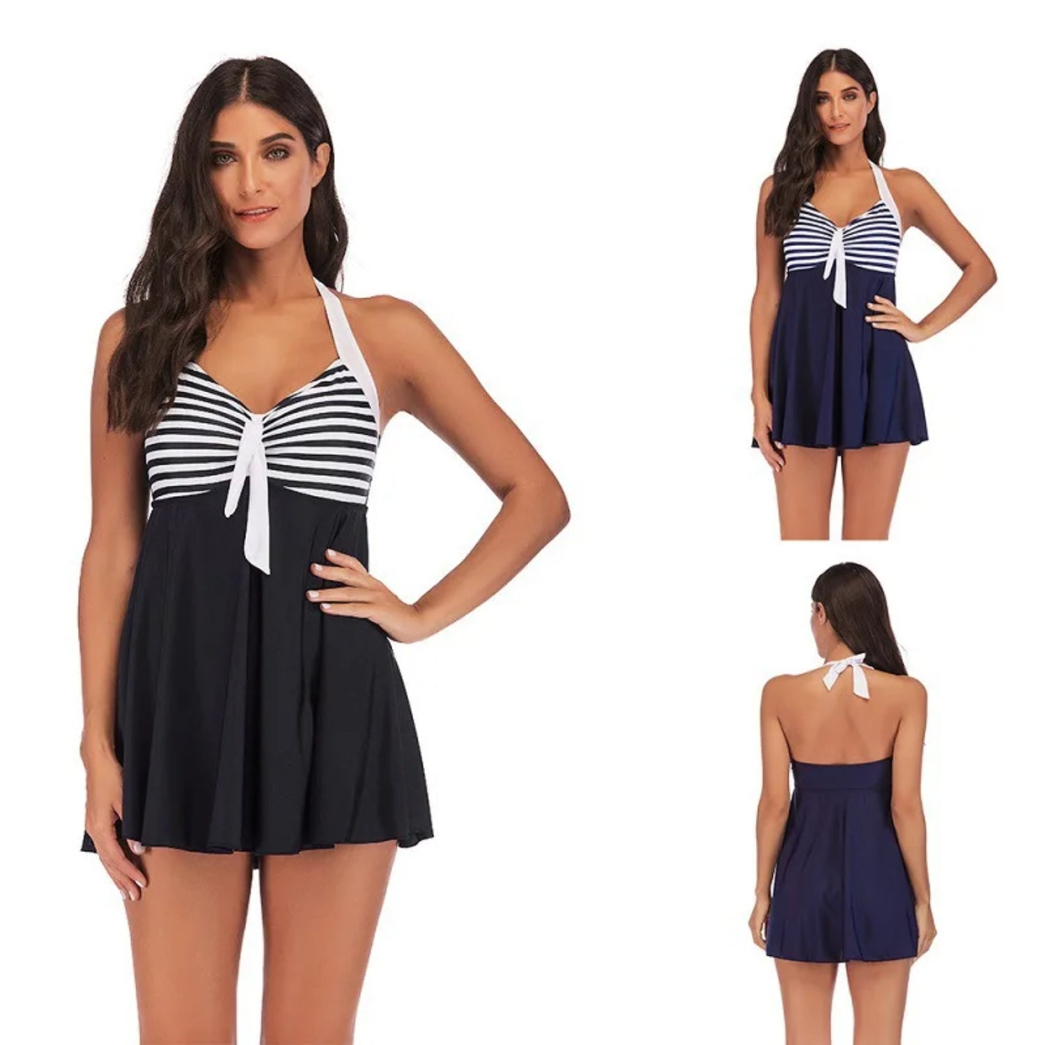 Burq | Zwart gestreepte off-the-shoulder tankini