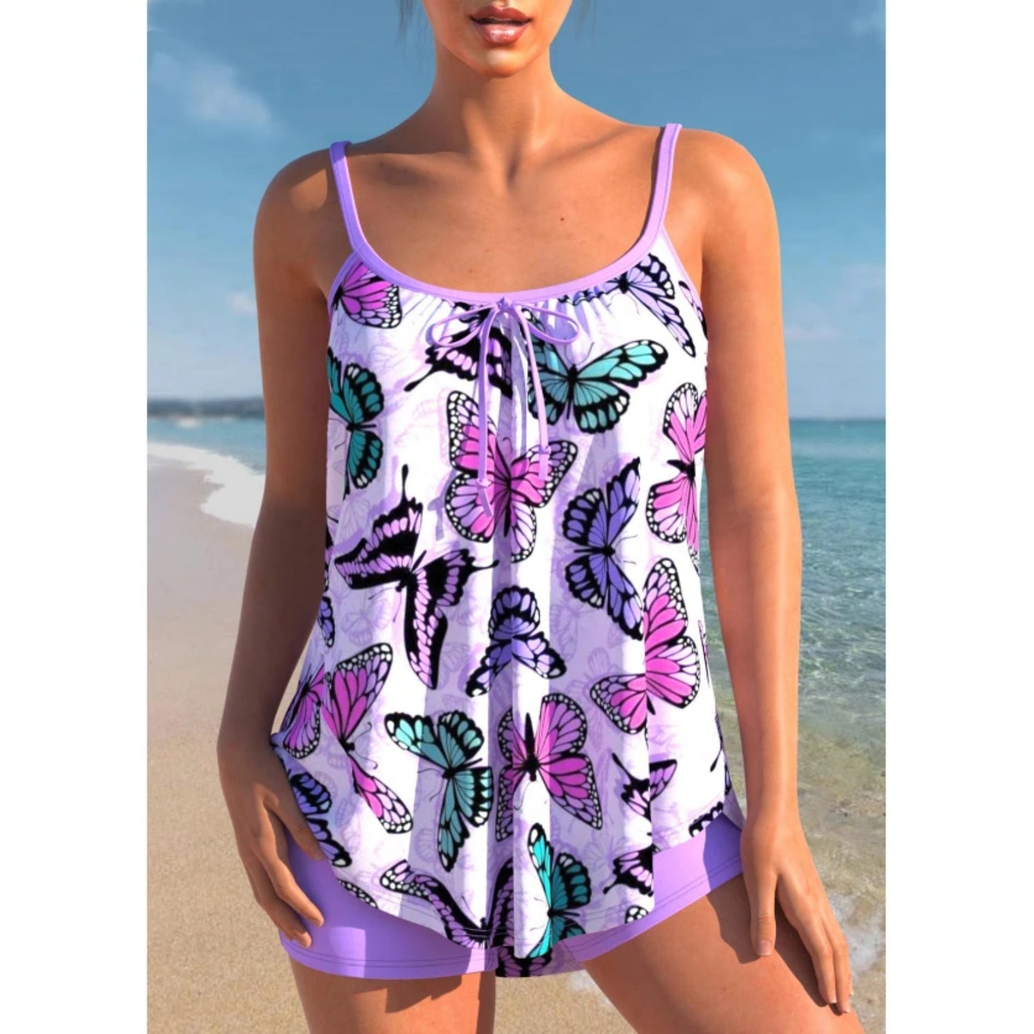 Burq | Zwarte, ademende tankini met patchwork franjes van MODA