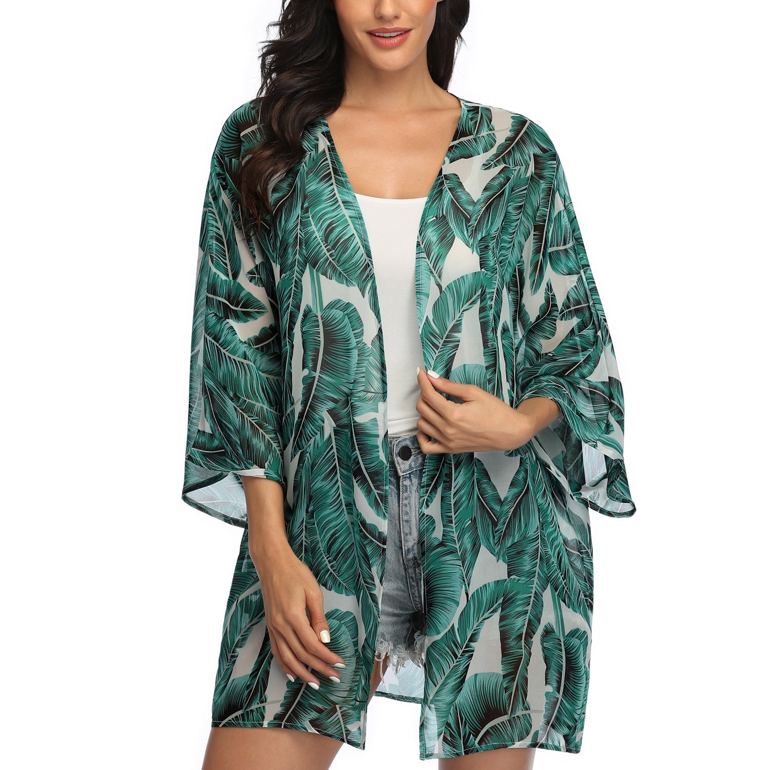 Burq | Zwarte, lichtgewicht kimono met geometrische print