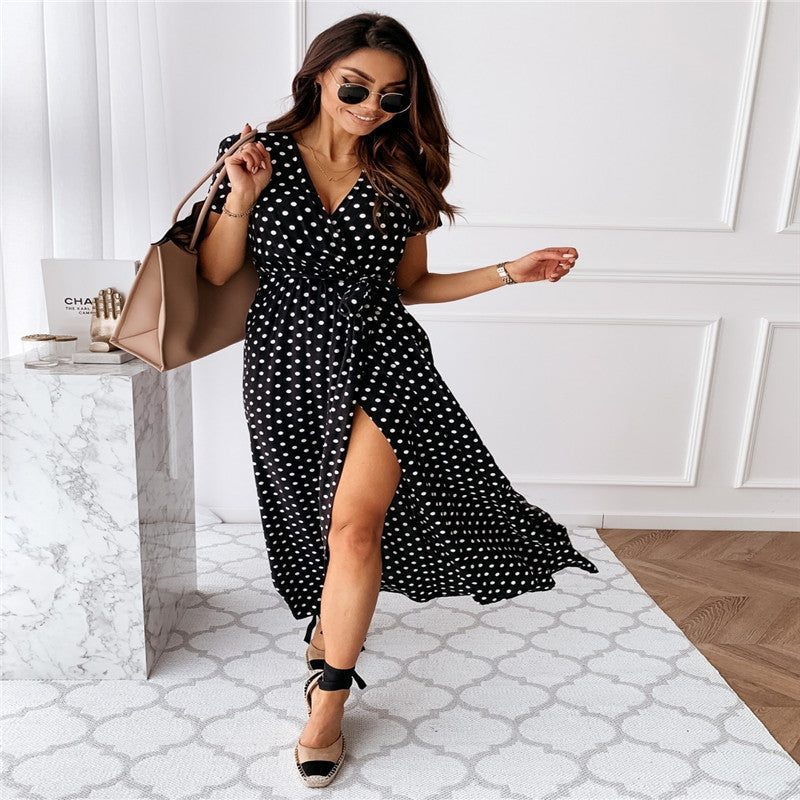 Burq elegante Boheemse Polka Dot print jurk lange rok