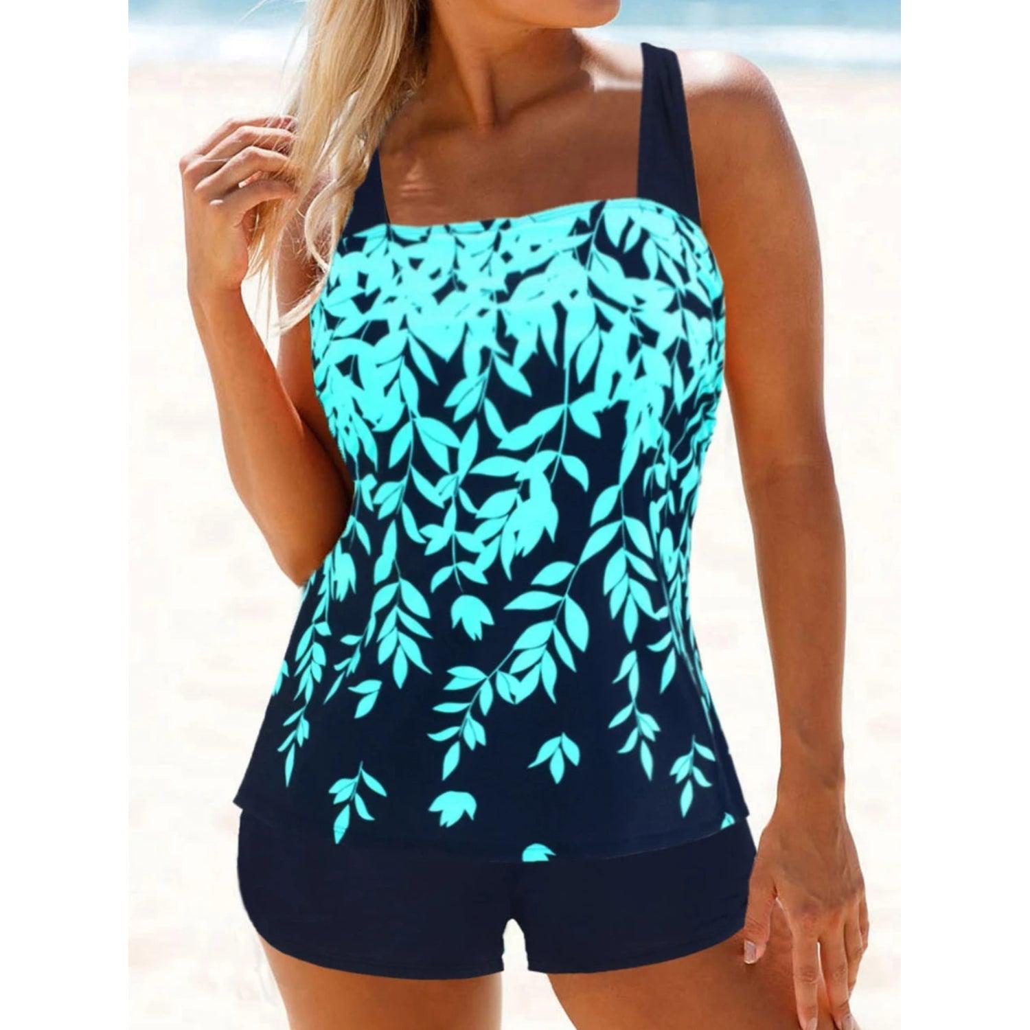 Burq | zwarte tankini met bladmotief in hoge taille